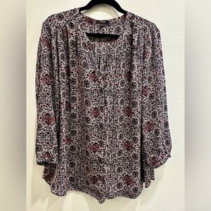 NYDJ - Black and Red Patterned Blouse with hidden buttons